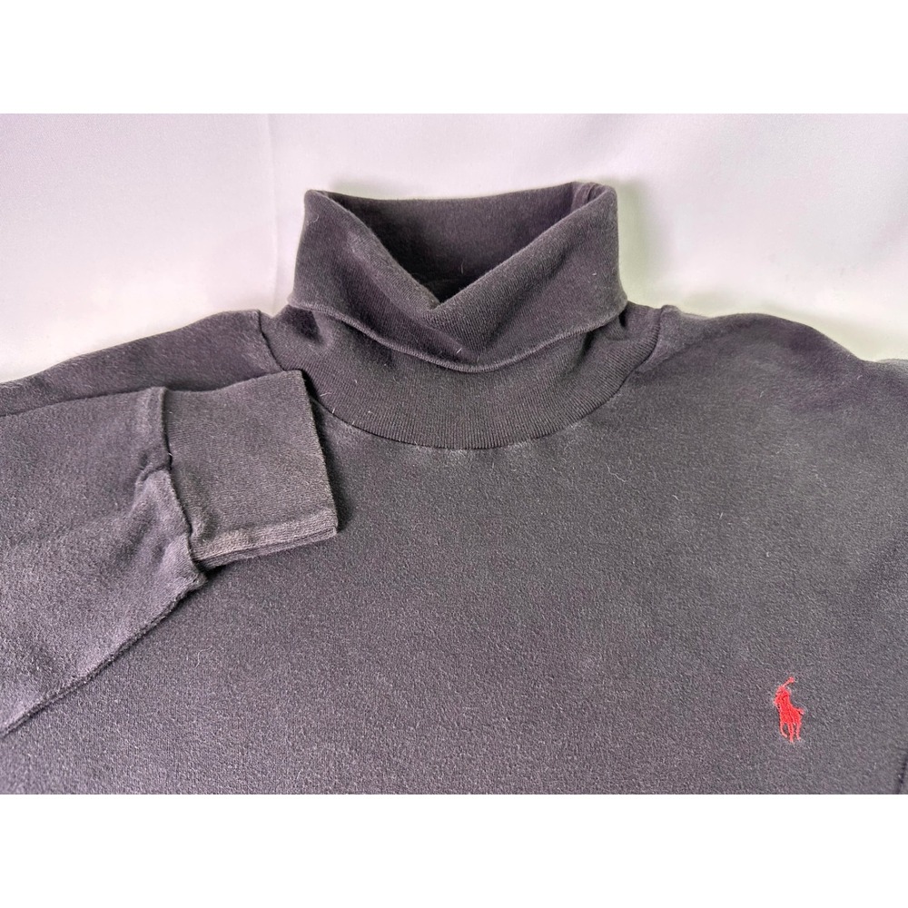 Vintage 90s Polo Ralph Lauren Black Turtleneck Long Sleeve Shirt Red Pony Large